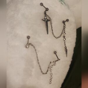 Silver Chain Dangle Industrial Piercing Upper Ear